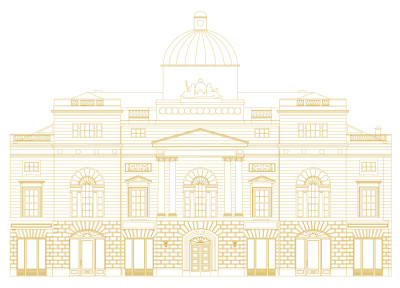 A gold drawing of Trades House