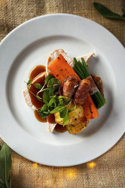 A close-up image of a meal