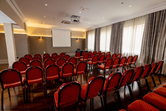 A room set up for a conference